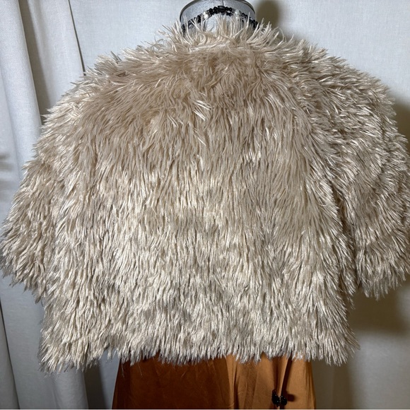NY Collection Faux Fur Cropped Jacket SOFT Champagne Tan Glam Party Shrug Sz XL - Picture 5 of 6